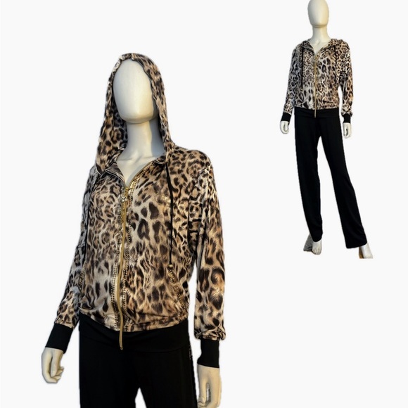 NWT WOMEN'S PLUS SIZE LYCRA TRACKSUIT 2PC‎ SET HOODED JACKET/BLACK PANTS ANIMAL - Picture 1 of 15